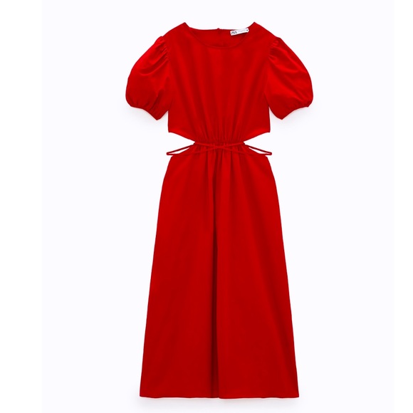 Zara Dresses Zara Red Short Puff Sleeve Open Back Midi Dress Poshmark